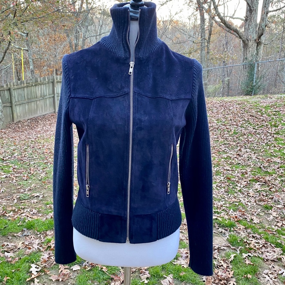 Bdg navy Suede jacket sweater sleeves Vintage